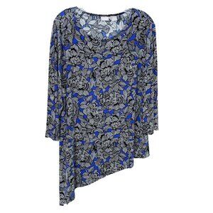 Chico's Travelers Womens Blouse XL 3 Petite Floral Stretch Asymmetrical Hem Top
